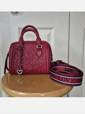 Brighton Red Leather Deeply In Love Embossed Mini Satchel